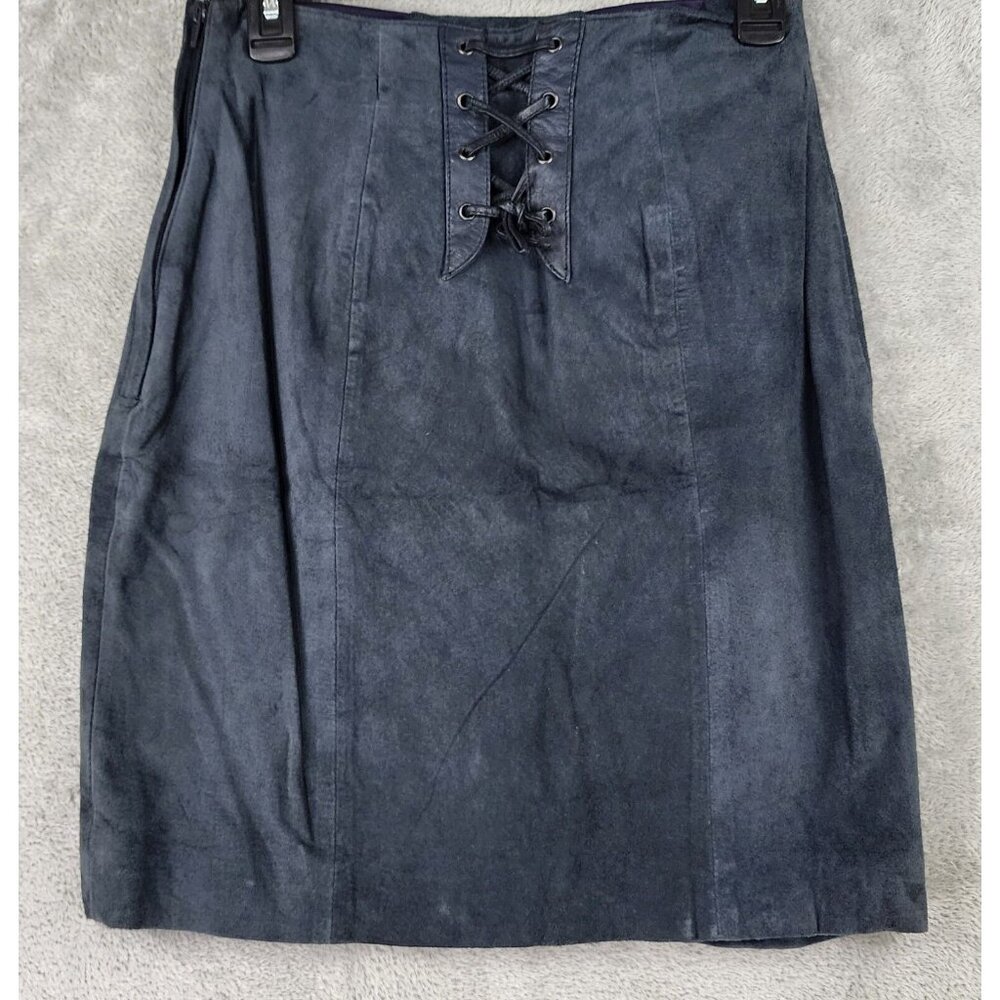 Silverleaf Skirt Womens Size 9/10 Black Suede Leather Lace Up Retro Mini Vintage - Picture 2 of 11